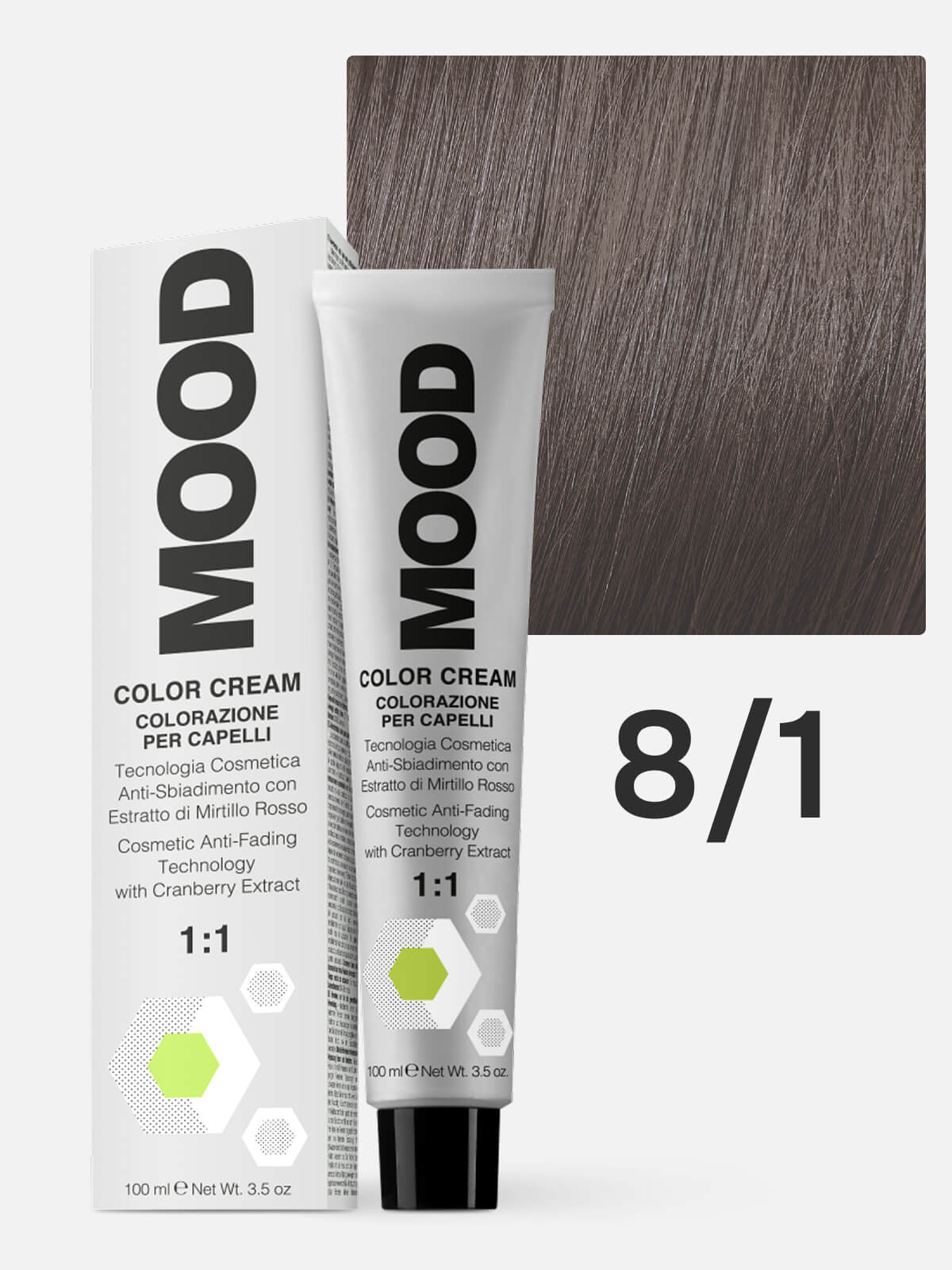 mood Краска для волос 8/1 интенсивный пепельный светлый блонд 100мл MOOD Краска для волос 8/1 интенсивный пепельный светлый блонд 100мл — изображение 1