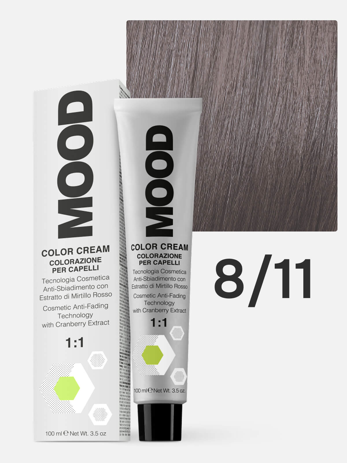 mood Краска для волос 8/11 светлый блонд интенсивный пепельный 100мл MOOD Краска для волос 8/11 светлый блонд интенсивный пепельный 100мл — изображение 1