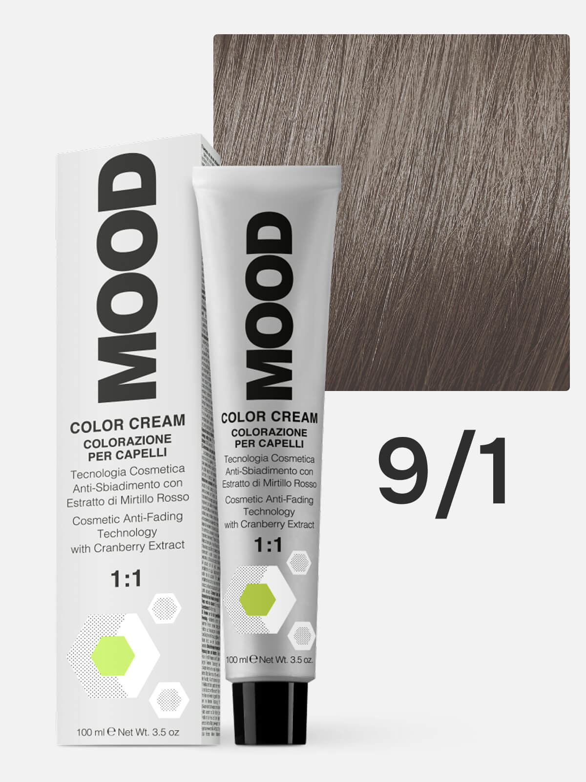 mood Краска для волос 9/1 интенсивный пепельный очень светлый блонд 100мл MOOD Краска для волос 9/1 интенсивный пепельный очень светлый блонд 100мл — изображение 1