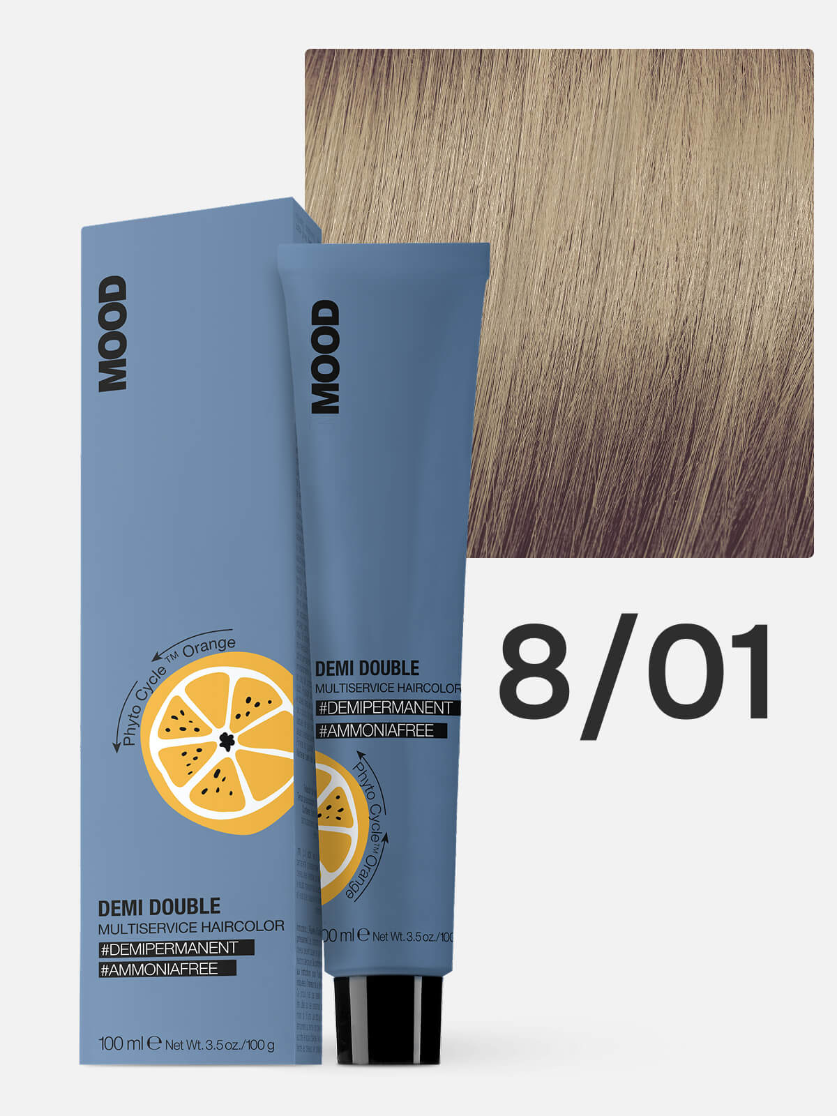 mood demi double Краска для волос 8.01 натурально пепельный светлый блондин 100мл MOOD DEMI DOUBLE Краска для волос 8.01 натурально-пепельный светлый блондин 100мл — изображение 1