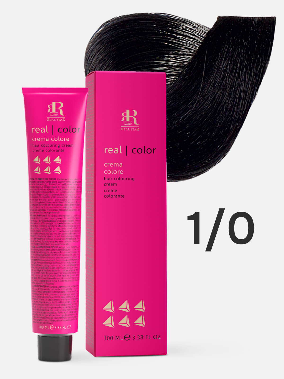 rr line real star Крем краска для окрашивания волос real color professional hair colouring cream 1.0 черный 100мл RR LINE REAL STAR Крем-краска для окрашивания волос REAL COLOR PROFESSIONAL HAIR COLOURING CREAM 1.0 черный 100мл — изображение 1