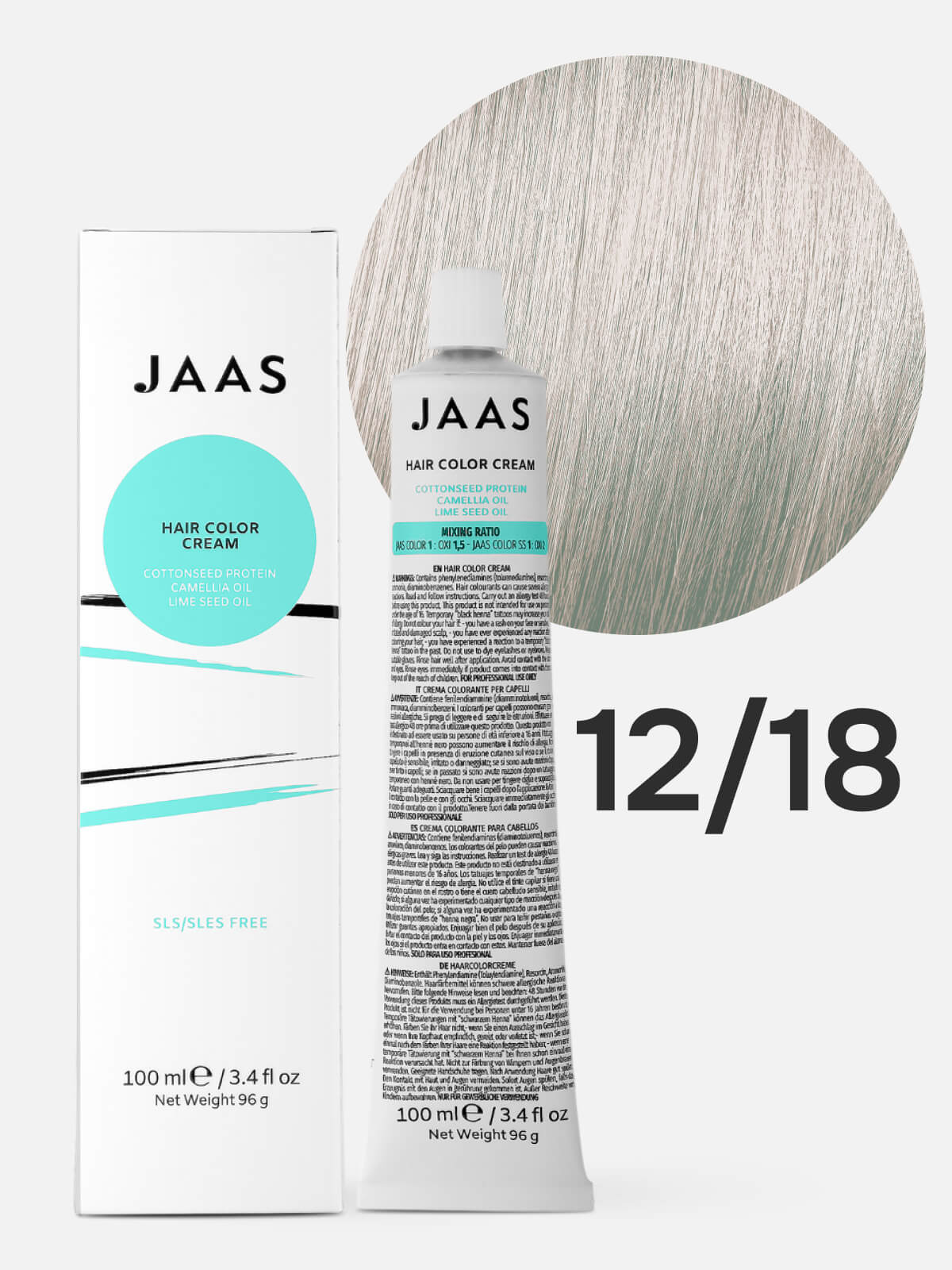 jaas hair color cream 12.18 Крем краска для волос Спец блондин пепельный матовый 100 мл JAAS Hair Color Cream 12.18 Крем-краска для волос Спец-блондин пепельный матовый 100 мл — изображение 1