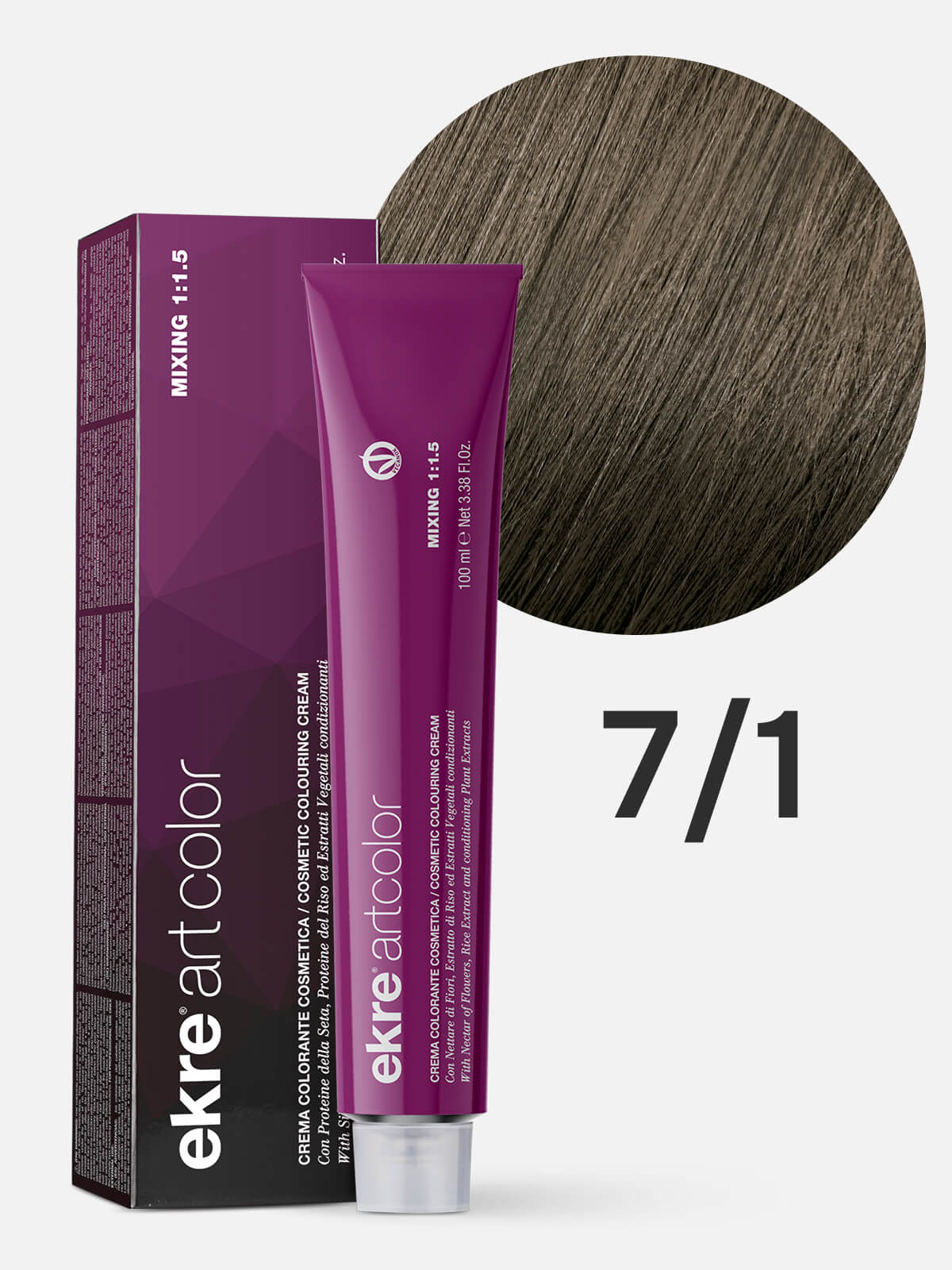 ekre artcolor cosmetic colouring cream Краска для волос 7.1 пепельный блондин 100мл EKRE ARTCOLOR COSMETIC COLOURING CREAM Краска для волос 7.1 пепельный блондин 100мл — изображение 1