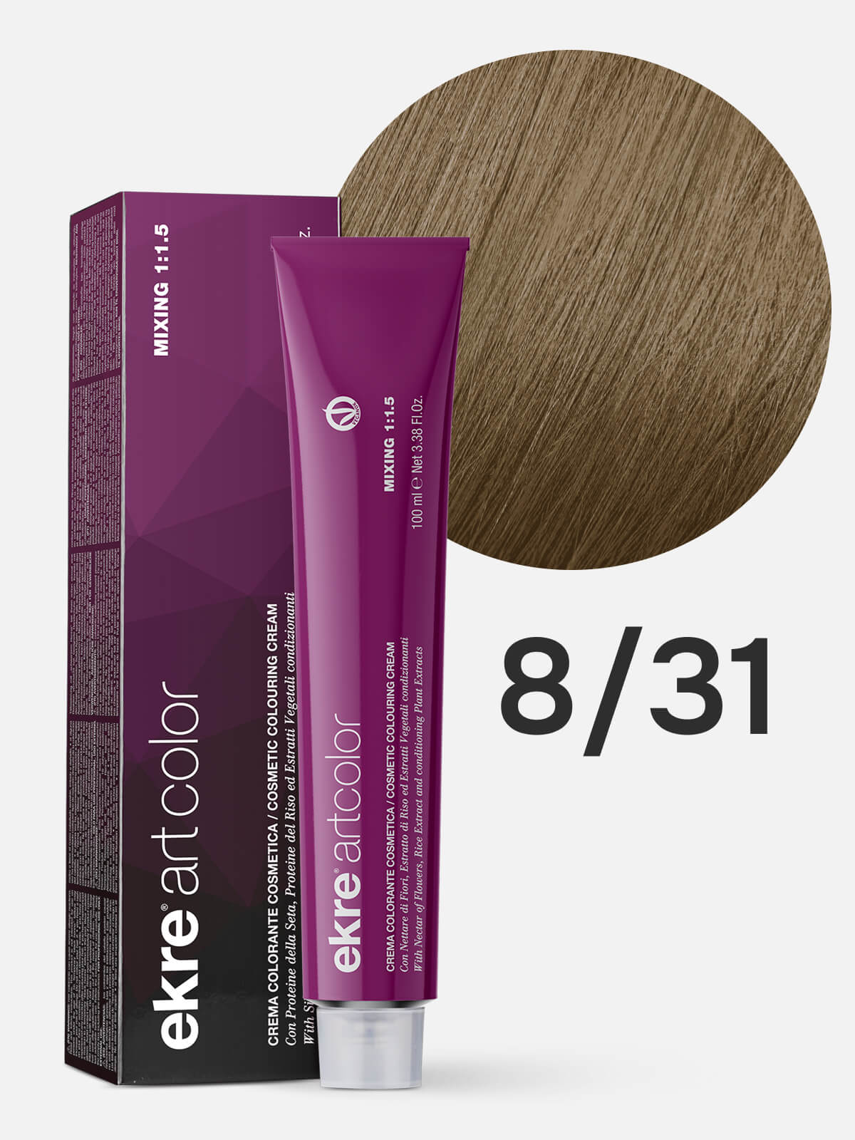 ekre artcolor cosmetic colouring cream Краска для волос 8.31 светлый золотисто пепельный блондин 100мл EKRE ARTCOLOR COSMETIC COLOURING CREAM Краска для волос 8.31 светлый золотисто-пепельный блондин 100мл — изображение 1