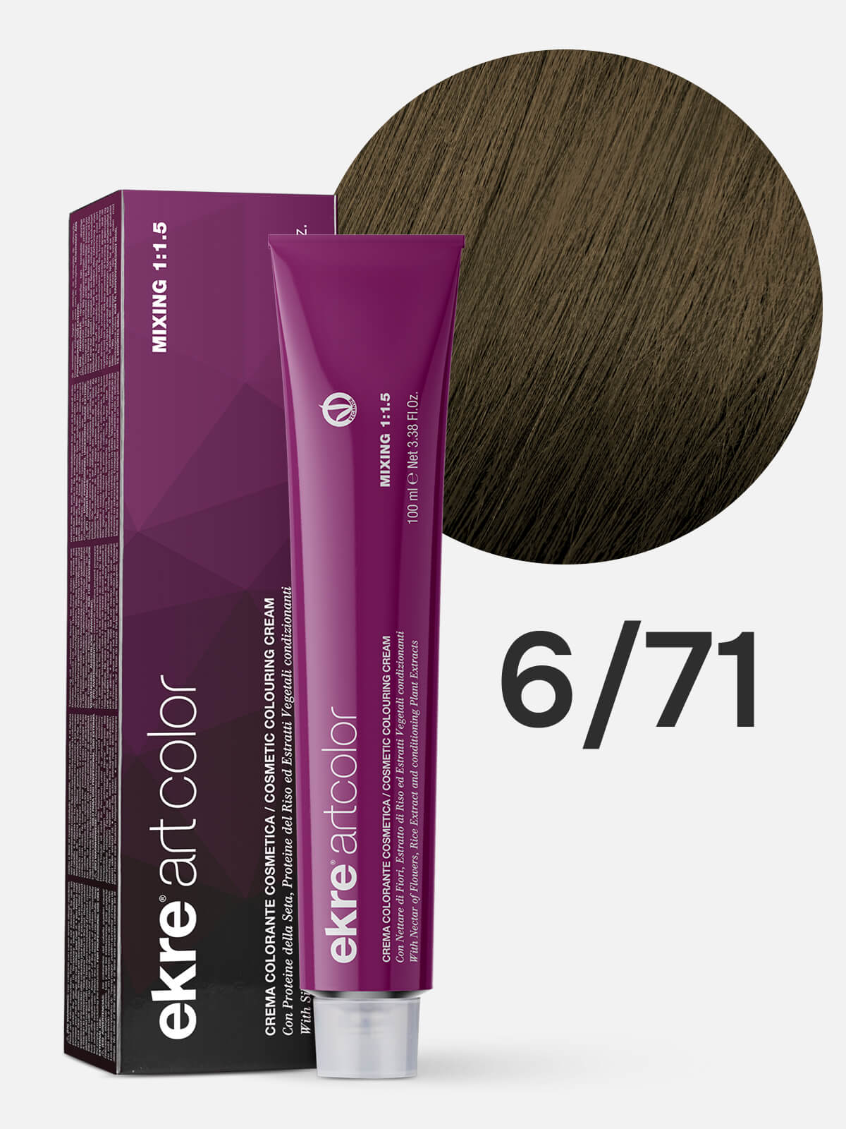 ekre artcolor cosmetic colouring cream Краска для волос 6.71 темный коричнево пепельный блондин 100мл EKRE ARTCOLOR COSMETIC COLOURING CREAM Краска для волос 6.71 темный коричнево-пепельный блондин 100мл — изображение 1