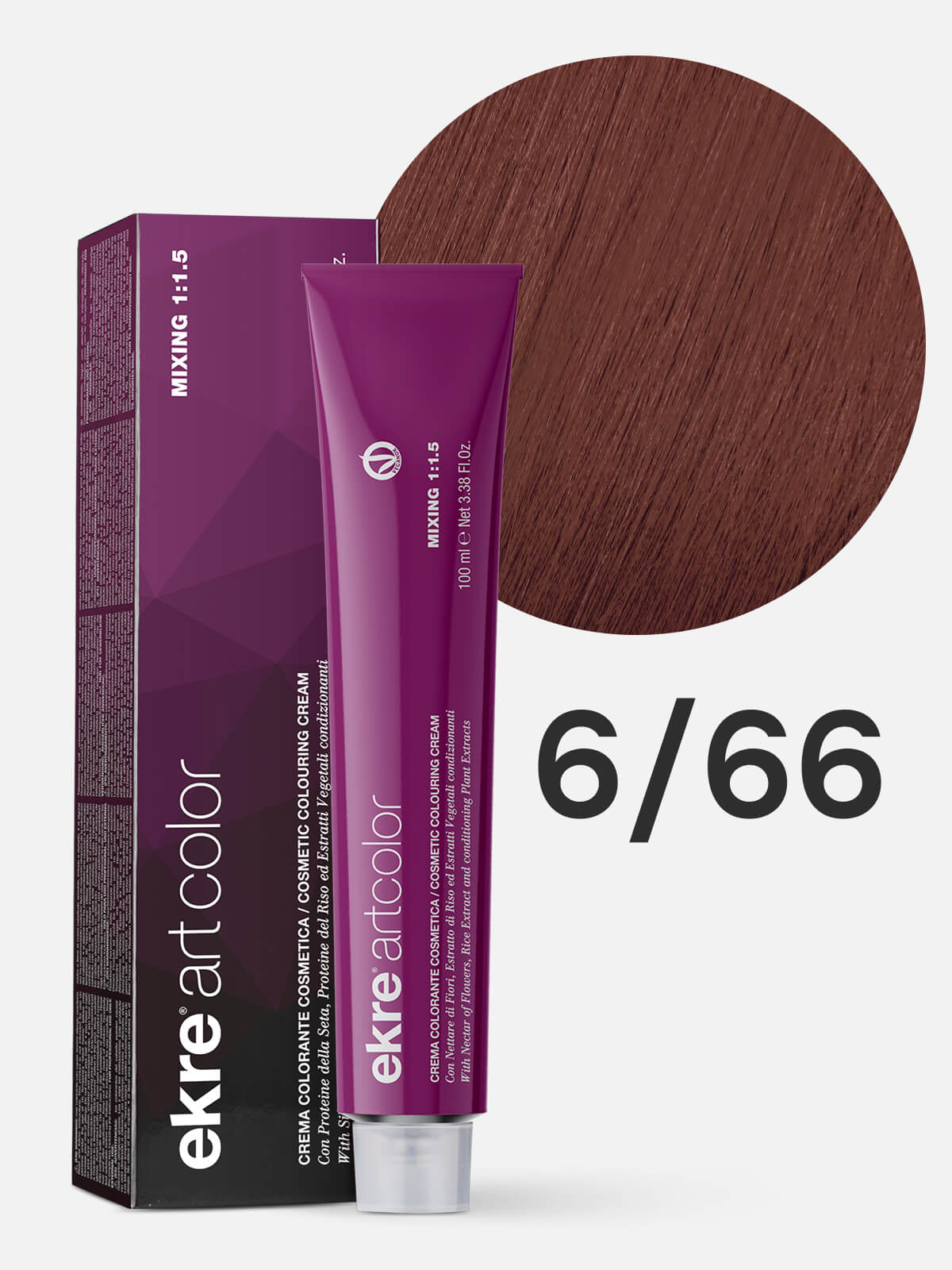 ekre artcolor cosmetic colouring cream Краска для волос 6.66 интенсивный красный темный блондин 100мл EKRE ARTCOLOR COSMETIC COLOURING CREAM Краска для волос 6.66 интенсивный красный темный блондин 100мл — изображение 1