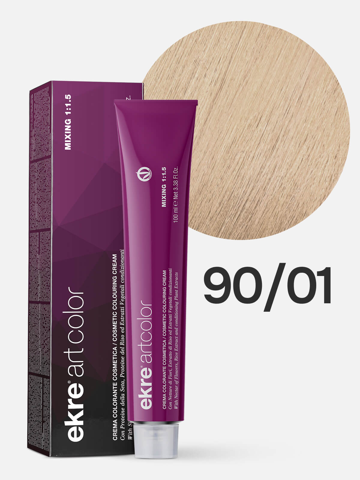 ekre artcolor cosmetic colouring cream Краска для волос 90.01 пепельный тонер 100мл EKRE ARTCOLOR COSMETIC COLOURING CREAM Краска для волос 90.01 пепельный тонер 100мл — изображение 1