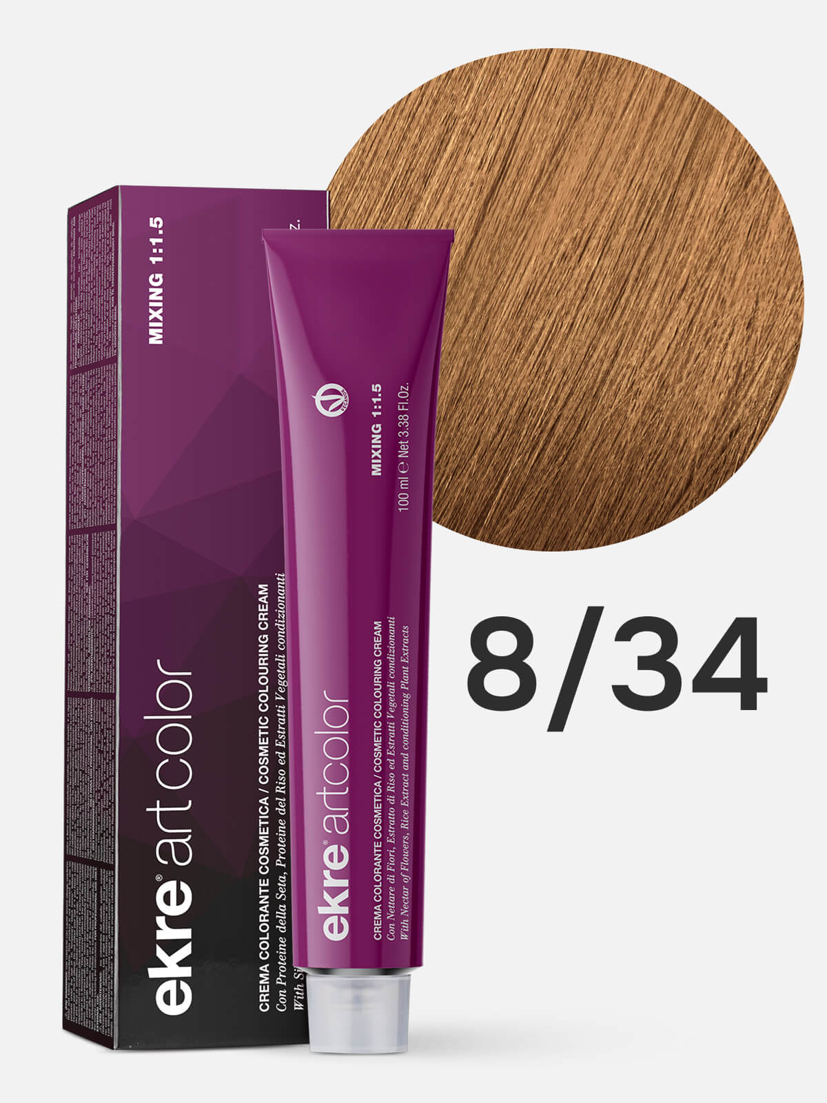 ekre artcolor cosmetic colouring cream Краска для волос 8.34 светлый золотисто медный блондин/табак 100мл EKRE ARTCOLOR COSMETIC COLOURING CREAM Краска для волос 8.34 светлый золотисто-медный блондин/табак 100мл — изображение 1