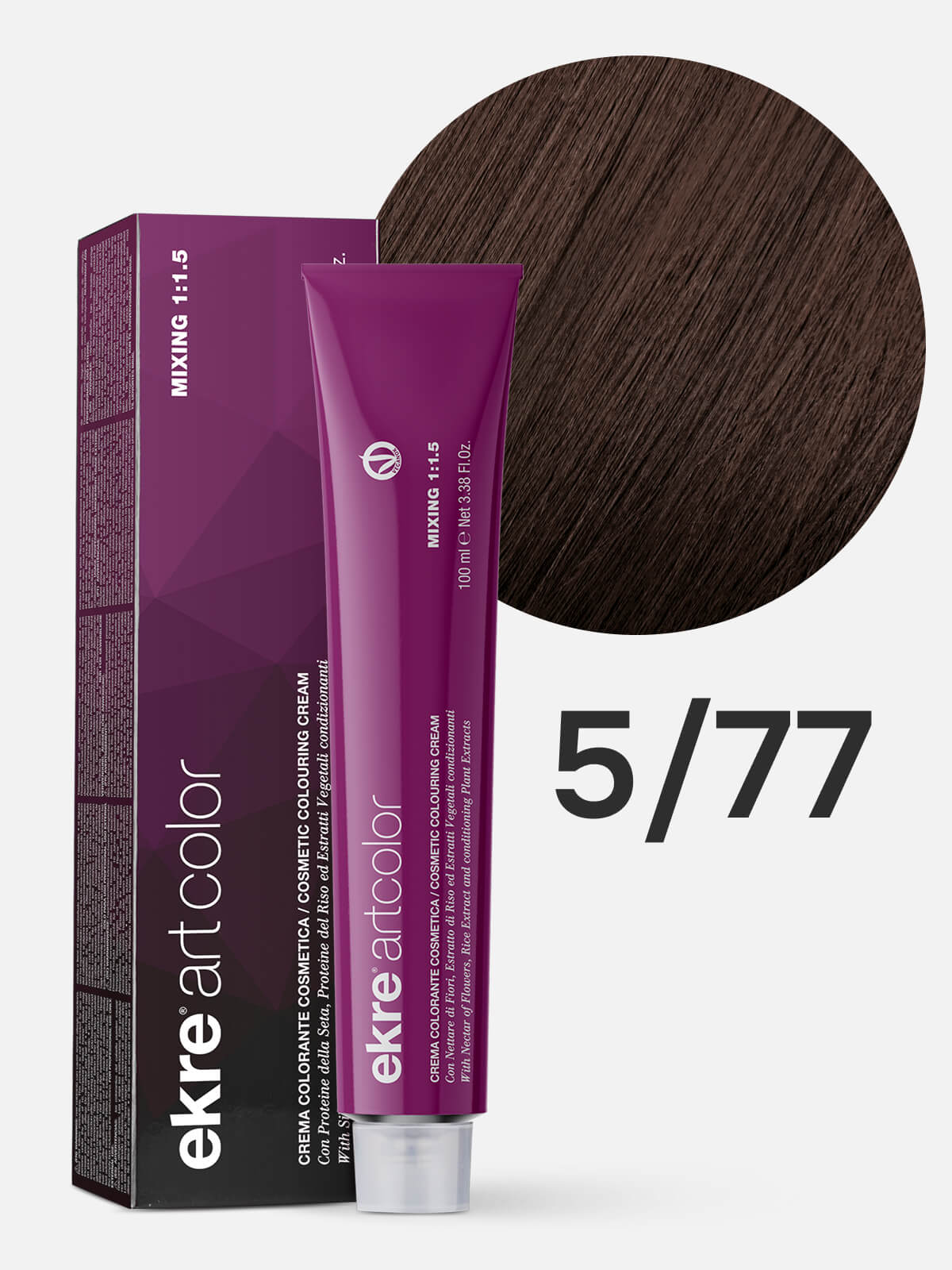 ekre artcolor cosmetic colouring cream Краска для волос 5.77 светлый каштановый интенсивный коричневый/ваниль 100мл EKRE ARTCOLOR COSMETIC COLOURING CREAM Краска для волос 5.77 светлый каштановый интенсивный коричневый/ваниль 100мл — изображение 1