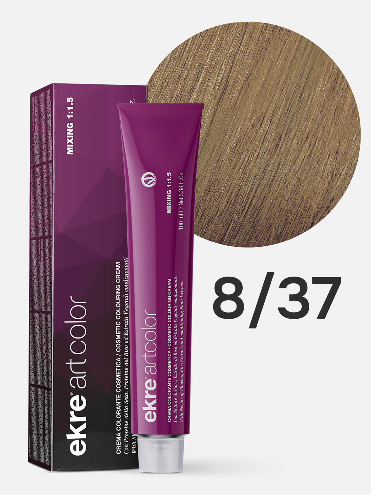 ekre artcolor cosmetic colouring cream Краска для волос 8.37 светлый золотисто коричневый блондин 100мл EKRE ARTCOLOR COSMETIC COLOURING CREAM Краска для волос 8.37 светлый золотисто-коричневый блондин 100мл — изображение 1