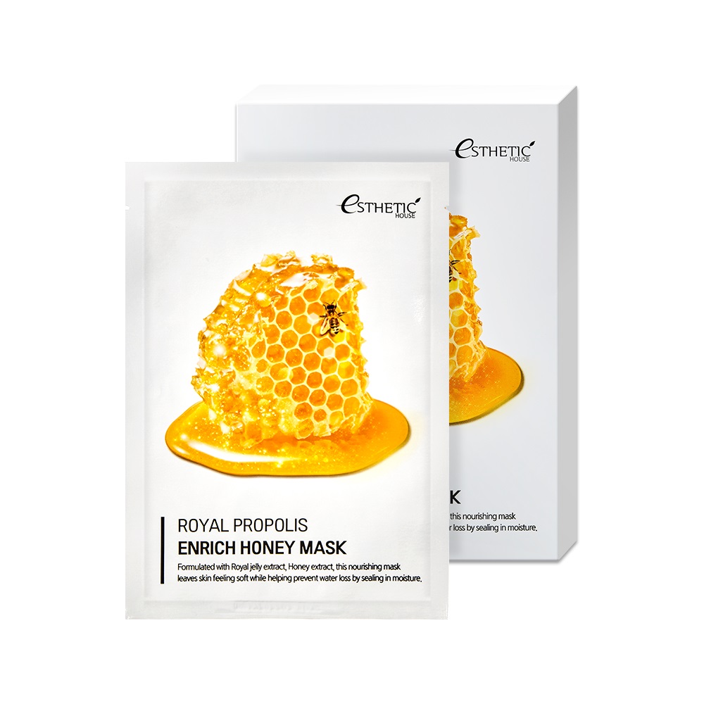 esh012265, Набор/Тканевая маска для лица МЕД/ПРОПОЛИС royal propolis enrich honey mask, 25 мл* 5шт, esthetic house esh012265, Набор/Тканевая маска для лица МЕД/ПРОПОЛИС ROYAL PROPOLIS ENRICH HONEY MASK, 25 мл* 5шт, ESTHETIC HOUSE — изображение 1