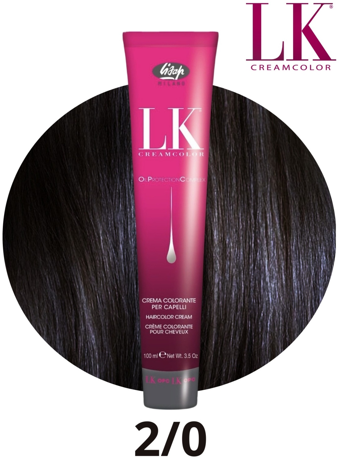 lisap lk creamcolor oil protection complex 2/0 Перманентный краситель для волос брюнет 100 мл LISAP LK Creamcolor Oil Protection Complex 2/0 Перманентный краситель для волос брюнет 100 мл — изображение 1