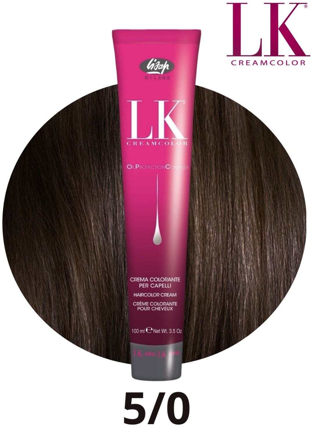 lisap lk creamcolor oil protection complex 5/0 Перманентный краситель для волос светло каштановый 100 мл LISAP LK Creamcolor Oil Protection Complex 5/0 Перманентный краситель для волос светло-каштановый 100 мл — изображение 1
