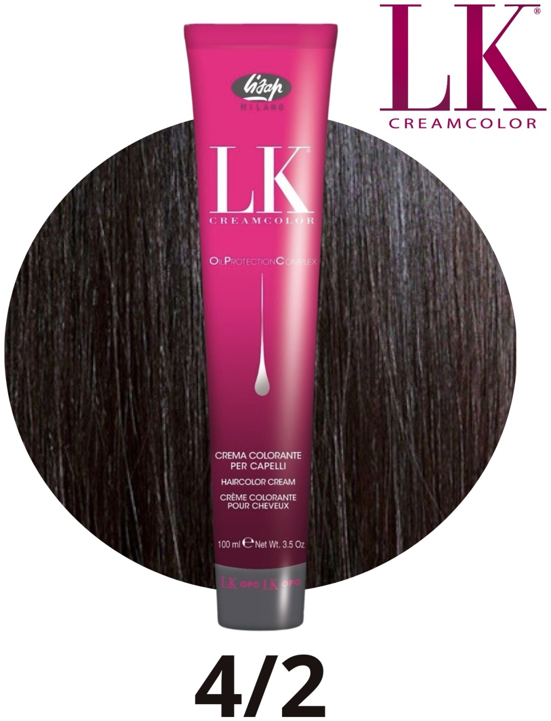 lisap lk creamcolor oil protection complex 4/2 Перманентный краситель для волос каштановый пепельный 100 мл LISAP LK Creamcolor Oil Protection Complex 4/2 Перманентный краситель для волос каштановый пепельный 100 мл — изображение 1
