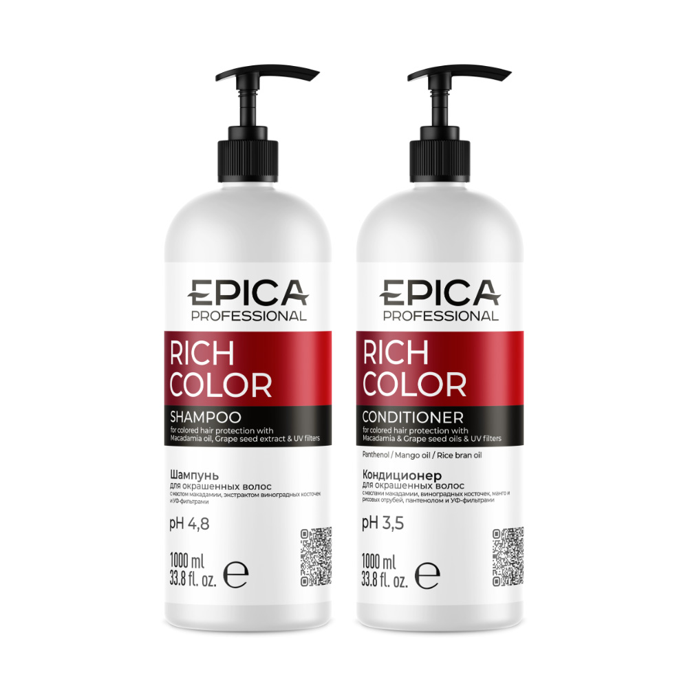 epica professional rich color set Набор для ухода за окрашенными волосами шампунь 1000 мл и кондиционер 1000 мл Epica Professional Rich Color Set Набор для ухода за окрашенными волосами шампунь 1000 мл и кондиционер 1000 мл — изображение 1