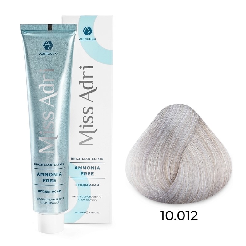 Крем краска для волос adricoco miss adri brazilian elixir ammonia free оттенок 10.012 платин. блонд прозрачн.пепел.перламутр. 100 мл Крем-краска для волос ADRICOCO Miss Adri Brazilian Elixir Ammonia free оттенок 10.012 платин. блонд прозрачн.пепел.перламутр. 100 мл — изображение 1