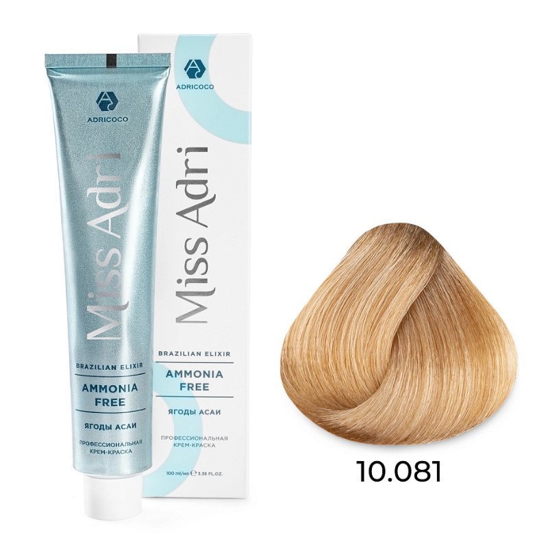 Крем краска для волос adricoco miss adri brazilian elixir ammonia free оттенок 10.081 платиновый блонд пастельный ледяной 100 мл Крем-краска для волос ADRICOCO Miss Adri Brazilian Elixir Ammonia free оттенок 10.081 платиновый блонд пастельный ледяной 100 мл — изображение 1