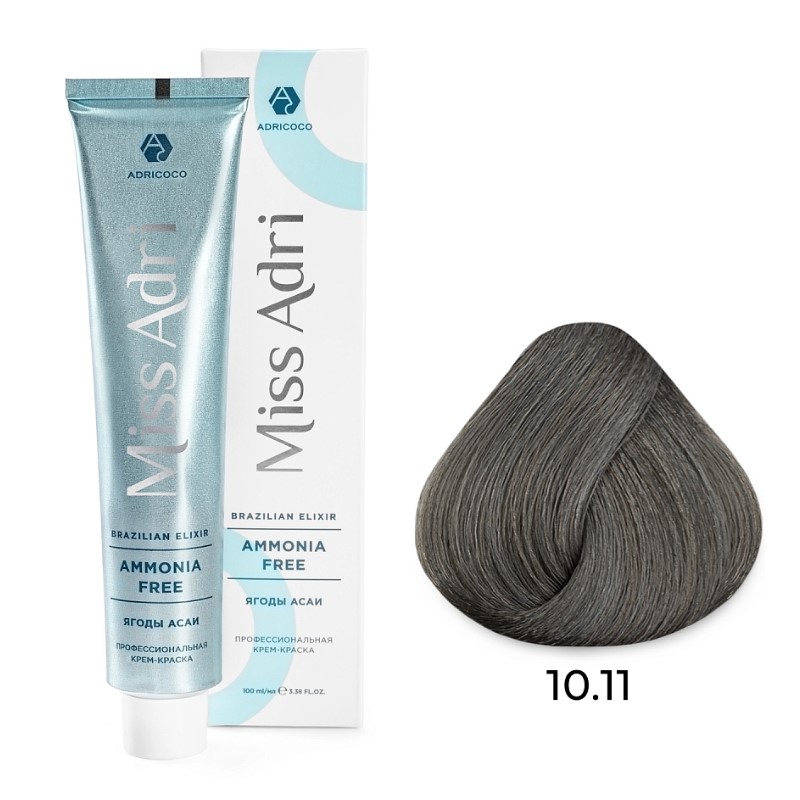 Крем краска для волос adricoco miss adri brazilian elixir ammonia free оттенок 10.11 платиновый блонд пепельный интенсивный 100 мл Крем-краска для волос ADRICOCO Miss Adri Brazilian Elixir Ammonia free оттенок 10.11 платиновый блонд пепельный интенсивный 100 мл — изображение 1