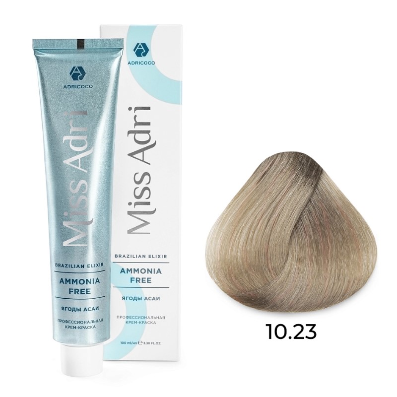 Крем краска для волос adricoco miss adri brazilian elixir ammonia free оттенок 10.23 платиновый блонд перламутр. золотистый 100 мл Крем-краска для волос ADRICOCO Miss Adri Brazilian Elixir Ammonia free оттенок 10.23 платиновый блонд перламутр. золотистый 100 мл — изображение 1