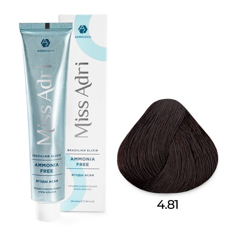Крем краска для волос adricoco miss adri brazilian elixir ammonia free оттенок 4.81 коричневое какао пепельное 100 мл Крем-краска для волос ADRICOCO Miss Adri Brazilian Elixir Ammonia free оттенок 4.81 коричневое какао пепельное 100 мл — изображение 1