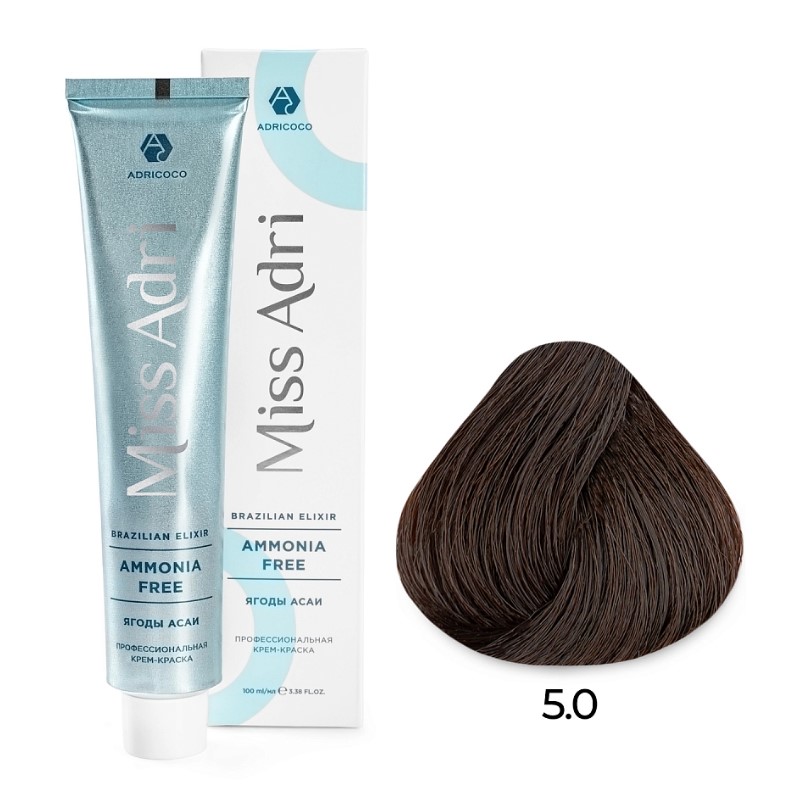 Крем краска для волос adricoco miss adri brazilian elixir ammonia free оттенок 5.0 светлый коричневый 100 мл Крем-краска для волос ADRICOCO Miss Adri Brazilian Elixir Ammonia free оттенок 5.0 светлый коричневый 100 мл — изображение 1