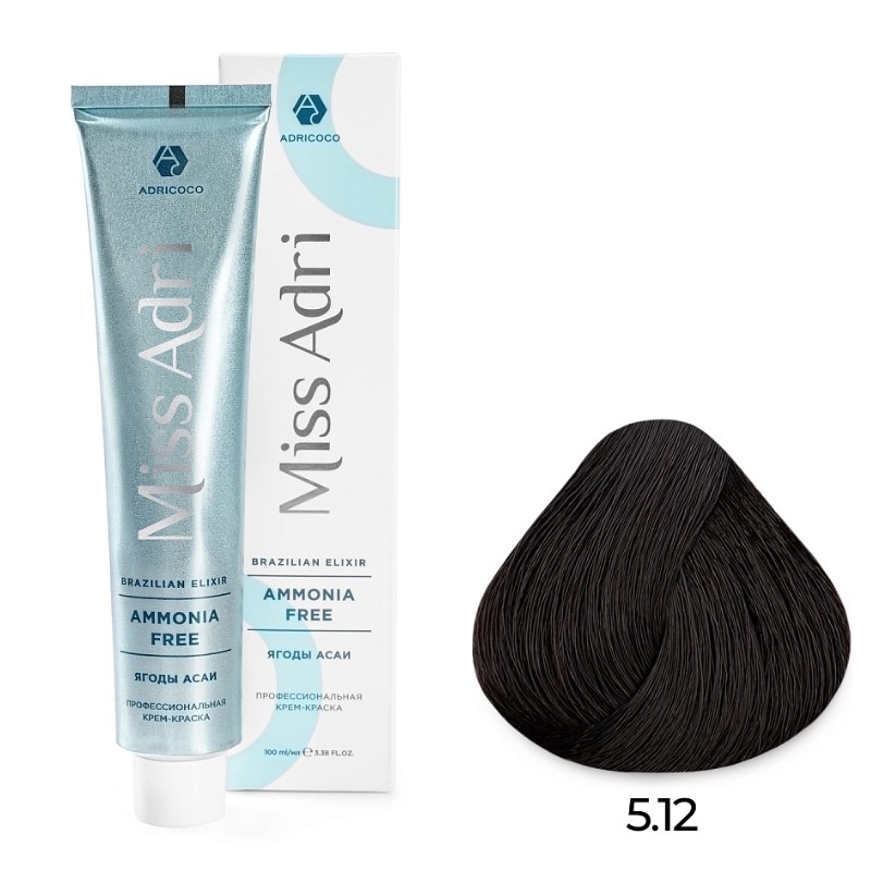 Крем краска для волос adricoco miss adri brazilian elixir ammonia free оттенок 5.12 светлый коричневый пепельный перламутр. 100 мл Крем-краска для волос ADRICOCO Miss Adri Brazilian Elixir Ammonia free оттенок 5.12 светлый коричневый пепельный перламутр. 100 мл — изображение 1