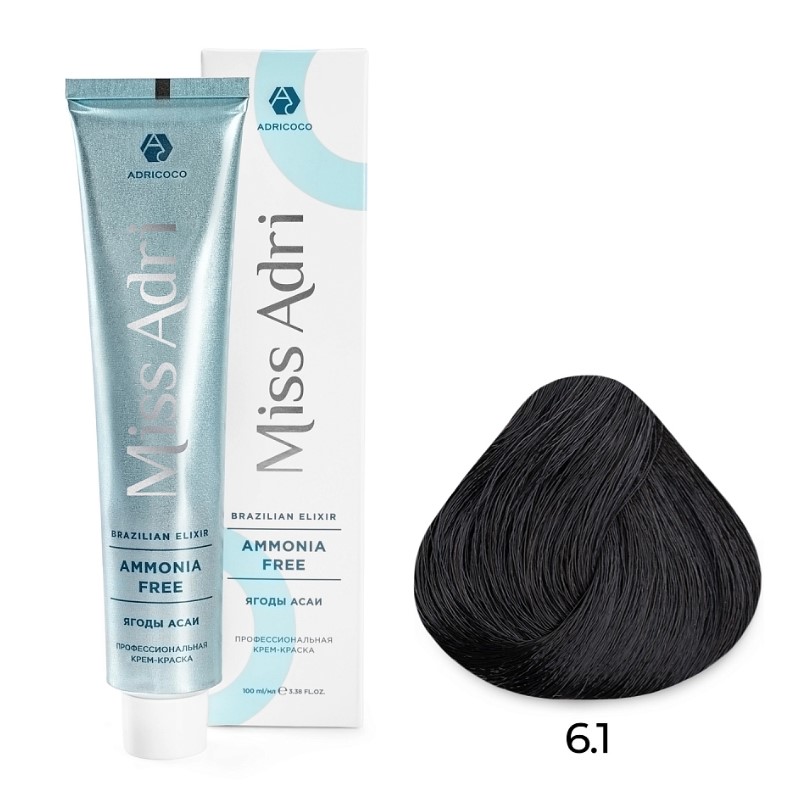 Крем краска для волос adricoco miss adri brazilian elixir ammonia free оттенок 6.1 темный блонд пепельный 100 мл Крем-краска для волос ADRICOCO Miss Adri Brazilian Elixir Ammonia free оттенок 6.1 темный блонд пепельный 100 мл — изображение 1