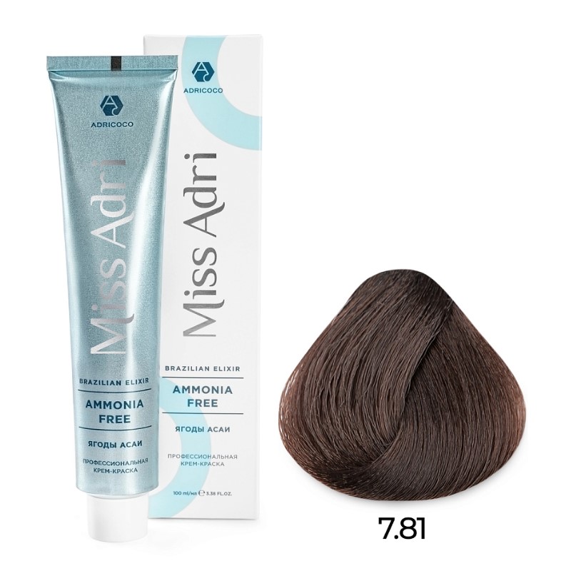 Крем краска для волос adricoco miss adri brazilian elixir ammonia free оттенок 7.81 блонд карамельный пепельный 100 мл Крем-краска для волос ADRICOCO Miss Adri Brazilian Elixir Ammonia free оттенок 7.81 блонд карамельный пепельный 100 мл — изображение 1