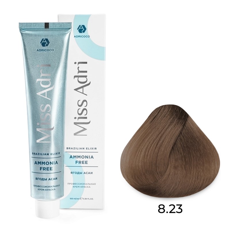 Крем краска для волос adricoco miss adri brazilian elixir ammonia free оттенок 8.23 светлый блонд перламутровый золотистый 100 мл Крем-краска для волос ADRICOCO Miss Adri Brazilian Elixir Ammonia free оттенок 8.23 светлый блонд перламутровый золотистый 100 мл — изображение 1