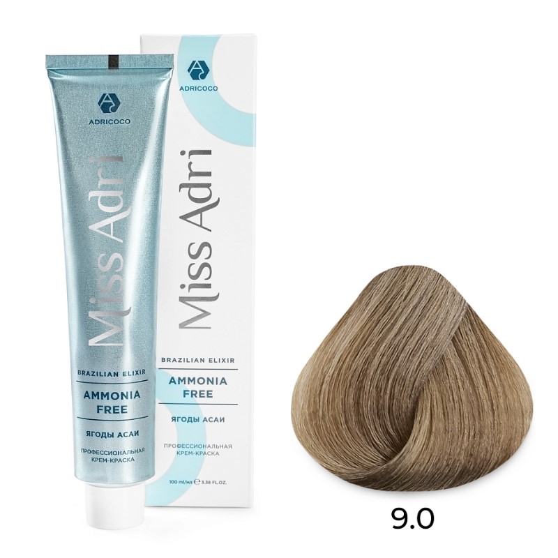 Крем краска для волос adricoco miss adri brazilian elixir ammonia free оттенок 9.0 очень светлый блонд 100 мл Крем-краска для волос ADRICOCO Miss Adri Brazilian Elixir Ammonia free оттенок 9.0 очень светлый блонд 100 мл — изображение 1