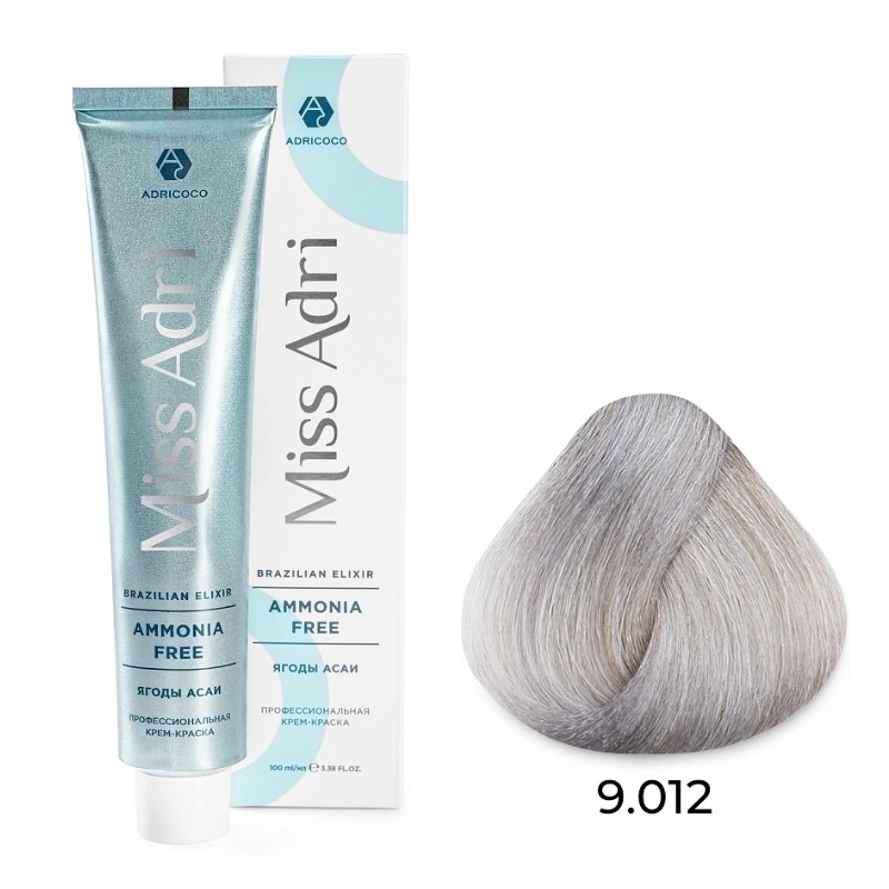 Крем краска для волос adricoco miss adri brazilian elixir ammonia free оттенок 9.012 очень светлый блонд прозрачный серебр. 100 мл Крем-краска для волос ADRICOCO Miss Adri Brazilian Elixir Ammonia free оттенок 9.012 очень светлый блонд прозрачный серебр. 100 мл — изображение 1
