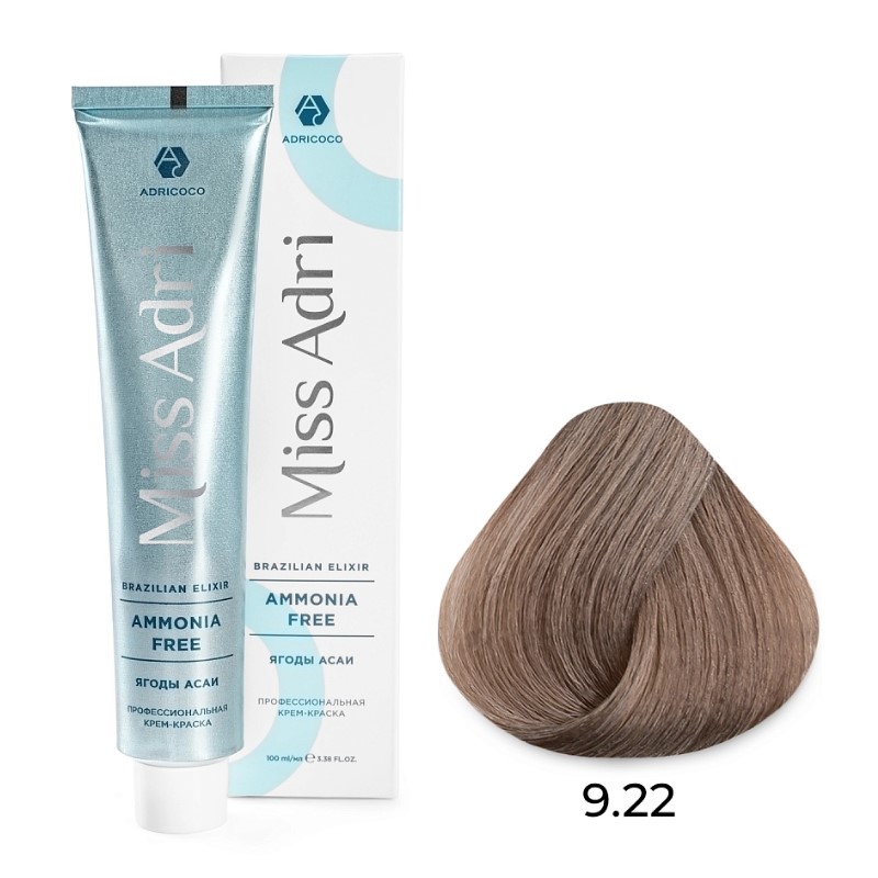 Крем краска для волос adricoco miss adri brazilian elixir ammonia free оттенок 9.22 очень светлый блонд фиолетовый интенсив. 100мл Крем-краска для волос ADRICOCO Miss Adri Brazilian Elixir Ammonia free оттенок 9.22 очень светлый блонд фиолетовый интенсив. 100мл — изображение 1