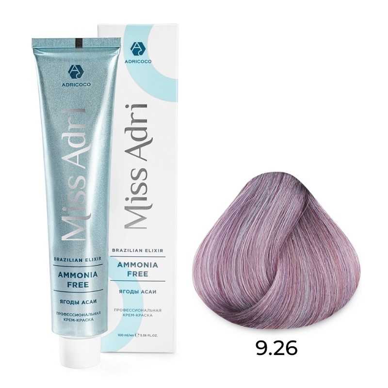Крем краска для волос adricoco miss adri brazilian elixir ammonia free оттенок 9.26 очень светлый блонд розовый 100 мл Крем-краска для волос ADRICOCO Miss Adri Brazilian Elixir Ammonia free оттенок 9.26 очень светлый блонд розовый 100 мл — изображение 1