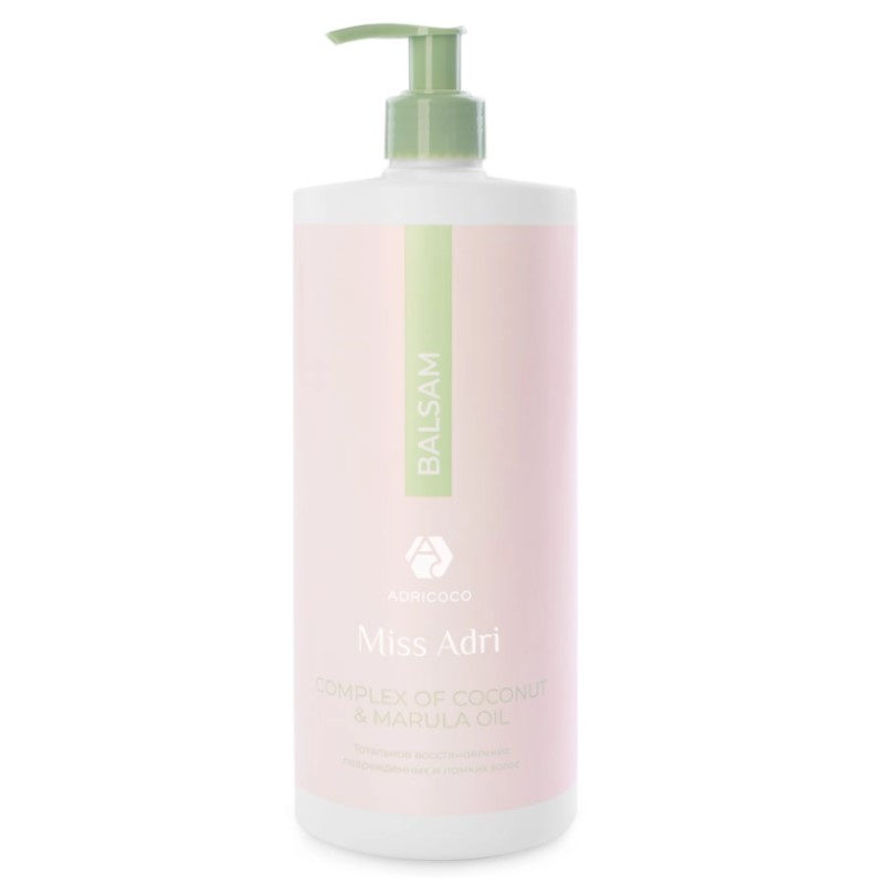 Восстанавливающий бальзам для волос adricoco miss adri complex of coconut & marula oil 1000 мл Восстанавливающий бальзам для волос ADRICOCO Miss Adri Complex of coconut & marula oil 1000 мл — изображение 1