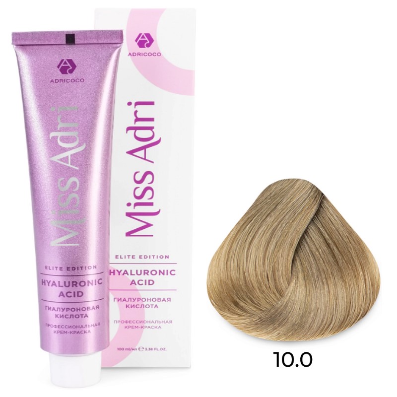 Крем краска для волос miss adri elite edition, оттенок 10.0 Платиновый блонд adricoco 100 мл Крем-краска для волос Miss Adri Elite Edition, оттенок 10.0 Платиновый блонд ADRICOCO 100 мл — изображение 1