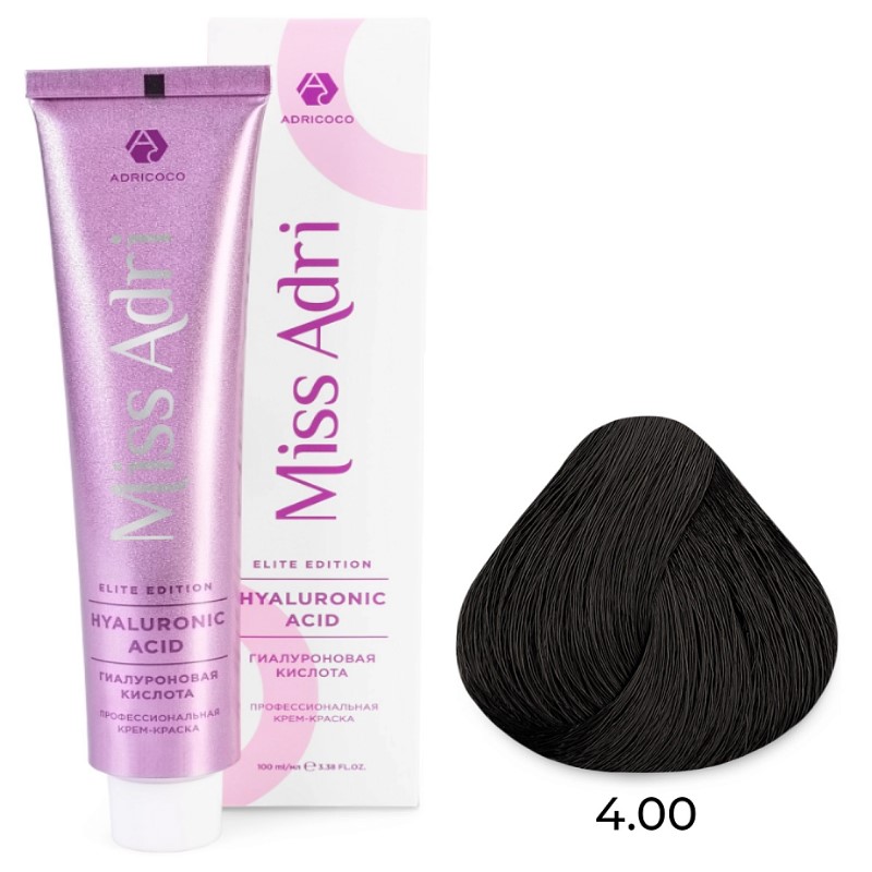 Крем краска для волос miss adri elite edition, оттенок 4.00 Коричневый интенсивный adricoco 100 мл Крем-краска для волос Miss Adri Elite Edition, оттенок 4.00 Коричневый интенсивный ADRICOCO 100 мл — изображение 1