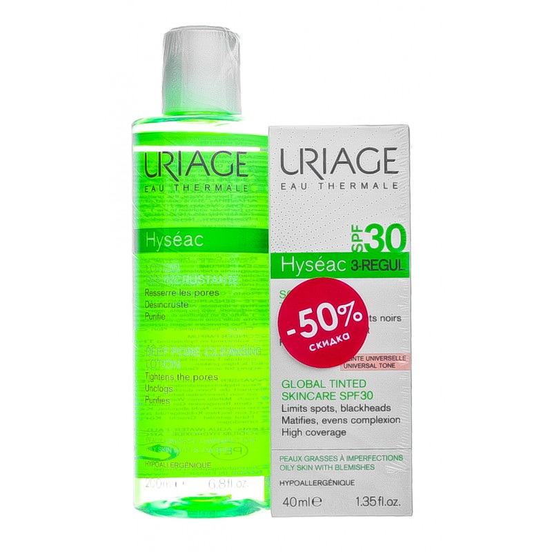 uriage hyseac Набор Лосьон для очищения пор 200 мл + 3 regul Универсальный тональный крем spf30 40 мл URIAGE Hyseac Набор Лосьон для очищения пор 200 мл + 3-REGUL Универсальный тональный крем SPF30 40 мл — изображение 1