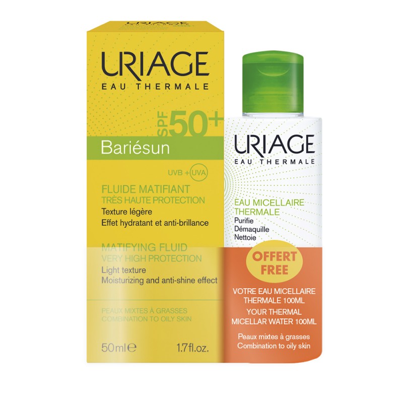 uriage bariesun Набор spf50+ Матирующая эмульсия 50 мл + Очищ. мицелл. для комбинир. и жирн. кожи 100 мл URIAGE Bariesun Набор SPF50+ Матирующая эмульсия 50 мл + Очищ. мицелл. для комбинир. и жирн. кожи 100 мл — изображение 1