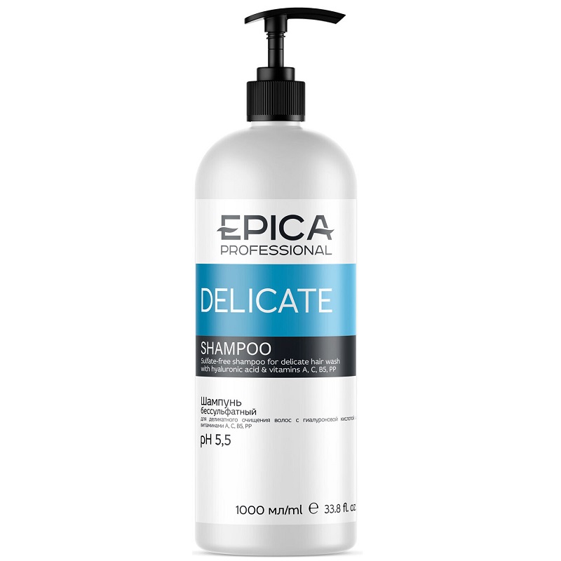 epica delicate, Бессульфатный шампунь для деликатного очищения с гиалуроновой кислотой, 1000 мл EPICA Delicate, Бессульфатный шампунь для деликатного очищения с гиалуроновой кислотой, 1000 мл — изображение 1
