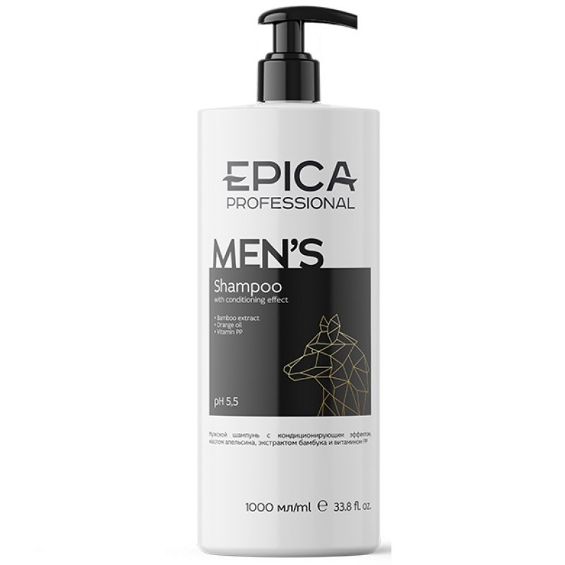 epica men's, Мужской шампунь с маслом апельсина и экстрактом бамбука, 1000 мл EPICA MEN'S, Мужской шампунь с маслом апельсина и экстрактом бамбука, 1000 мл — изображение 1