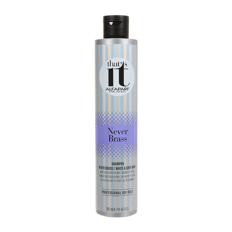 that`s it never brass shampoo Шампунь тонирующий в холодные оттенки цвета блонд для светлых и седых волос 250 мл alfaparf That`s It Never Brass Shampoo Шампунь тонирующий в холодные оттенки цвета блонд для светлых и седых волос 250 мл ALFAPARF — изображение 1