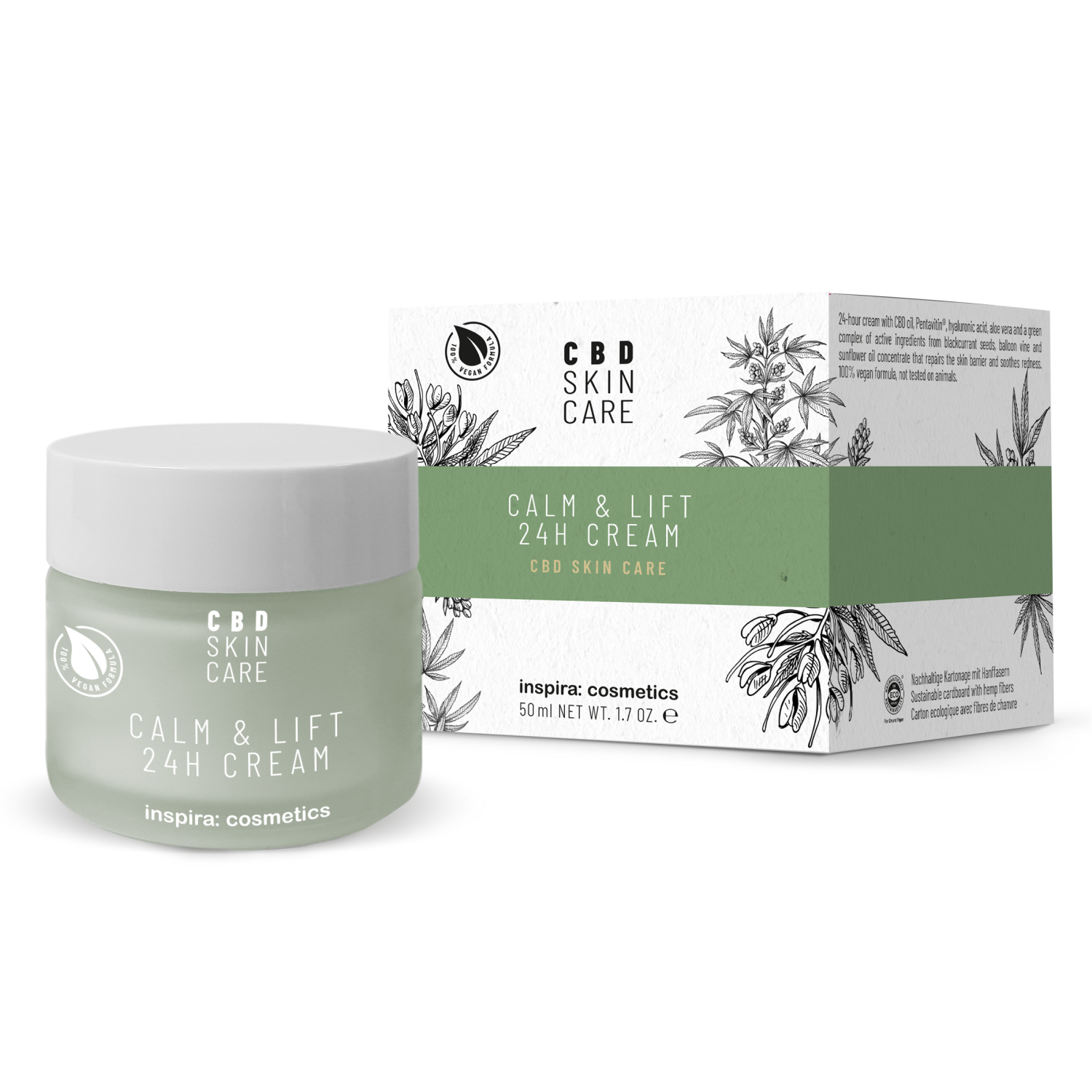 cbd skin care 24h cream Антистресс лифтинг крем 24 часового действия с маслом cbd 50 мл inspira CBD Skin Care 24H Cream Антистресс лифтинг-крем 24-часового действия с маслом CBD 50 мл INSPIRA — изображение 1