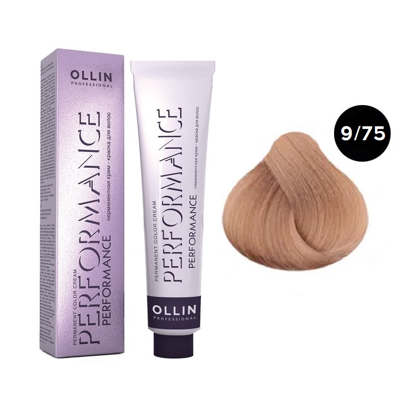 ollin performance Перманентная крем краска для волос 9/75 блондин коричнево махагоновый 60 мл OLLIN Performance Перманентная крем-краска для волос 9/75 блондин коричнево-махагоновый 60 мл — изображение 1