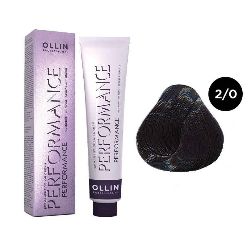 ollin performance Перманентная крем краска для волос 2/0 черный 60 мл OLLIN Performance Перманентная крем-краска для волос 2/0 черный 60 мл — изображение 1