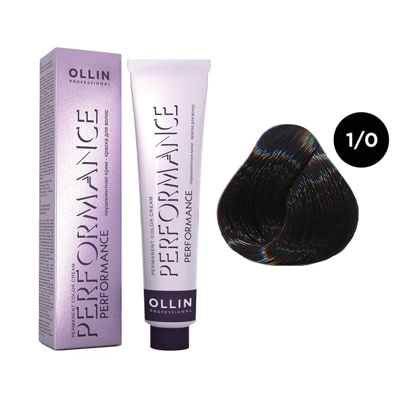 ollin performance Перманентная крем краска для волос 1/0 иссиня черный 60 мл OLLIN Performance Перманентная крем-краска для волос 1/0 иссиня-черный 60 мл — изображение 1