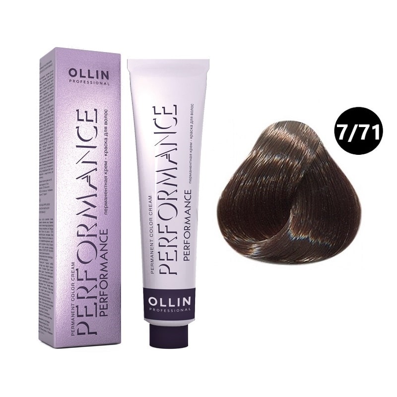ollin performance Перманентная крем краска для волос 7/71 русый коричнево пепельный 60 мл OLLIN Performance Перманентная крем-краска для волос 7/71 русый коричнево-пепельный 60 мл — изображение 1