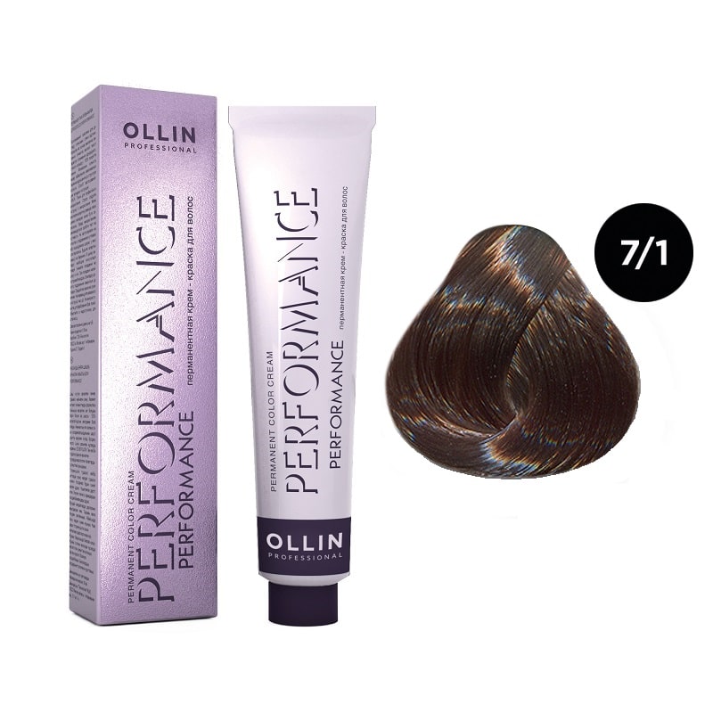 ollin performance Перманентная крем краска для волос 7/1 русый пепельный 60 мл OLLIN Performance Перманентная крем-краска для волос 7/1 русый пепельный 60 мл — изображение 1