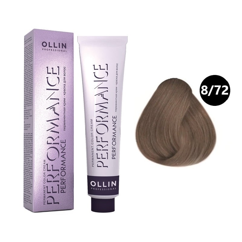 OLLIN Performance Перманентная крем-краска для волос 8/72 светло-русый коричнево-фиолетовый 60 мл — изображение 1