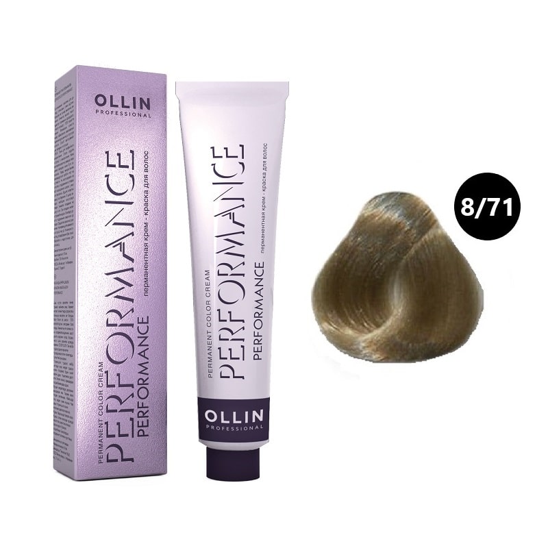 OLLIN Performance Перманентная крем-краска для волос 8/71 светло-русый коричнево-пепельный 60 мл — изображение 1