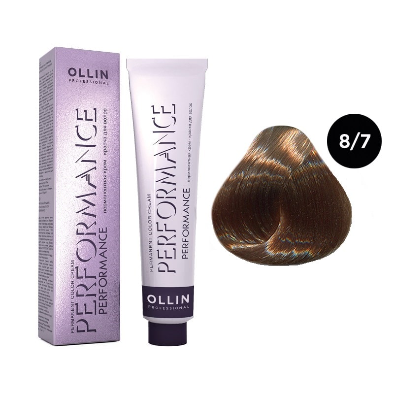 ollin performance Перманентная крем краска для волос 8/7 светло русый коричневый 60 мл OLLIN Performance Перманентная крем-краска для волос 8/7 светло-русый коричневый 60 мл — изображение 1